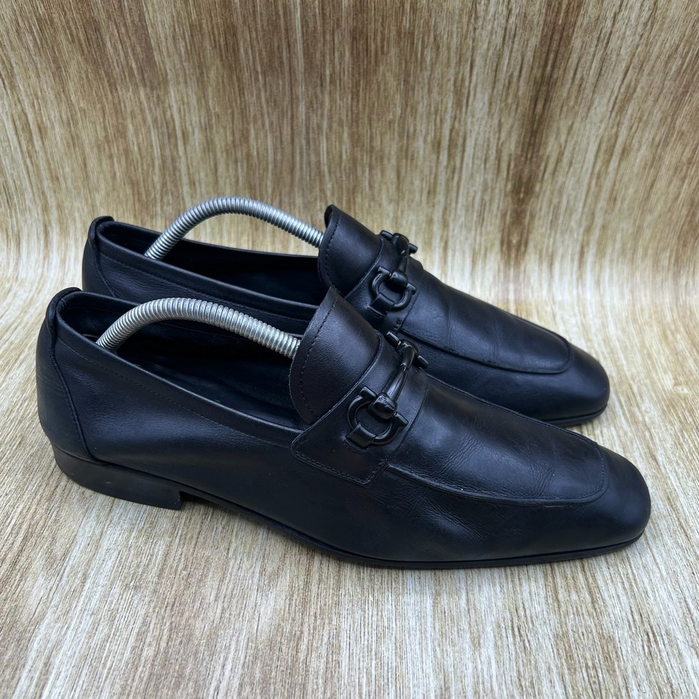 Salvatore Ferragamo Gancini Loafers Men's Size 8.5 Black Leather Bit LC 30263